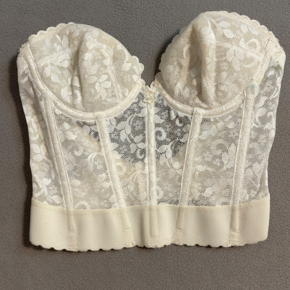 JCPenney Adonna Bustier Corset Top Lace Floral beige 34B Vintage Lingerie